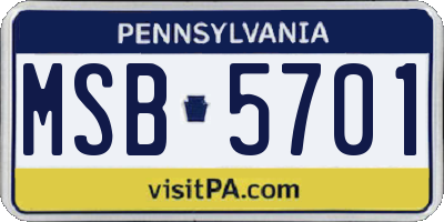 PA license plate MSB5701