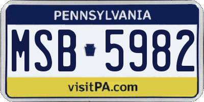 PA license plate MSB5982