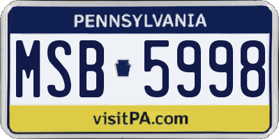 PA license plate MSB5998