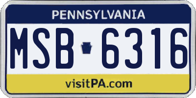 PA license plate MSB6316