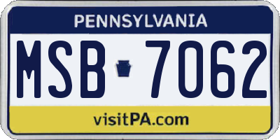 PA license plate MSB7062