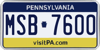 PA license plate MSB7600
