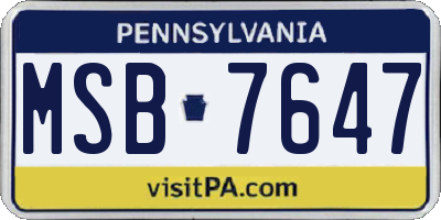 PA license plate MSB7647
