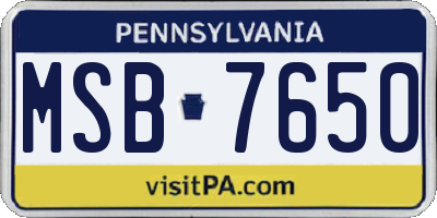 PA license plate MSB7650