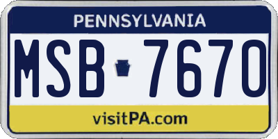 PA license plate MSB7670