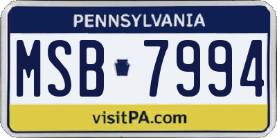 PA license plate MSB7994