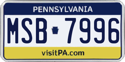 PA license plate MSB7996
