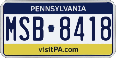 PA license plate MSB8418