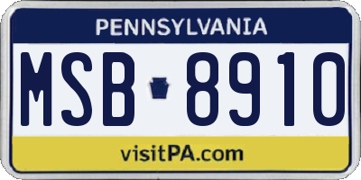 PA license plate MSB8910