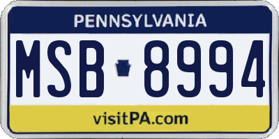 PA license plate MSB8994