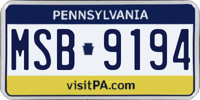 PA license plate MSB9194