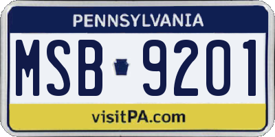 PA license plate MSB9201