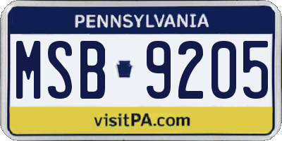 PA license plate MSB9205