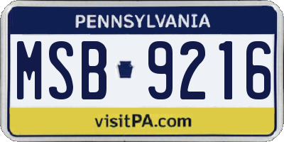 PA license plate MSB9216