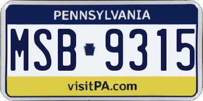 PA license plate MSB9315