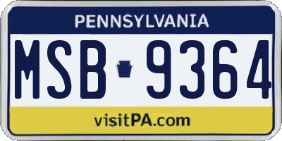 PA license plate MSB9364