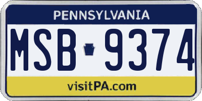PA license plate MSB9374