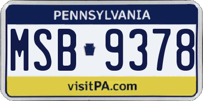 PA license plate MSB9378