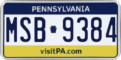 PA license plate MSB9384