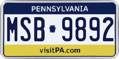PA license plate MSB9892