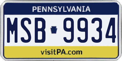 PA license plate MSB9934