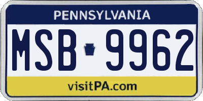 PA license plate MSB9962