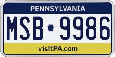 PA license plate MSB9986