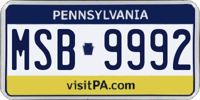 PA license plate MSB9992
