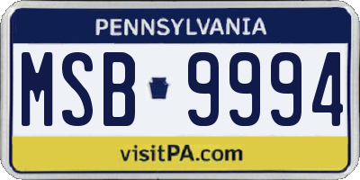 PA license plate MSB9994
