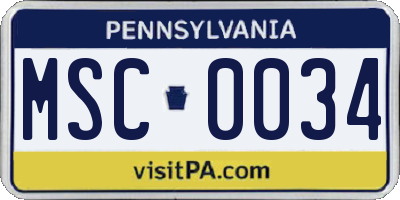 PA license plate MSC0034