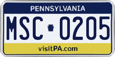 PA license plate MSC0205