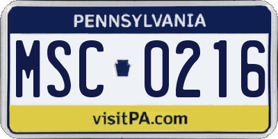 PA license plate MSC0216