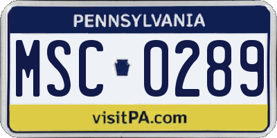 PA license plate MSC0289