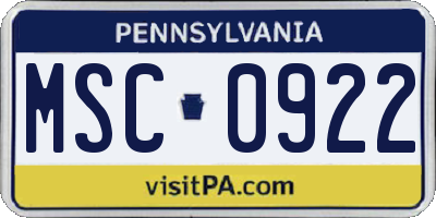 PA license plate MSC0922