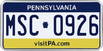 PA license plate MSC0926