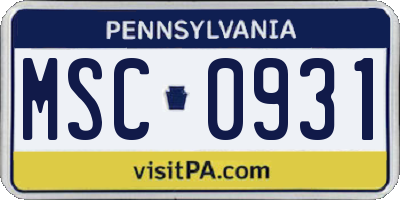 PA license plate MSC0931