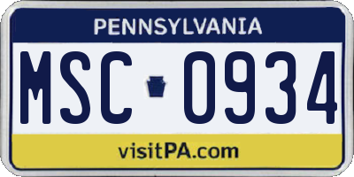 PA license plate MSC0934