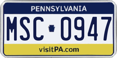 PA license plate MSC0947