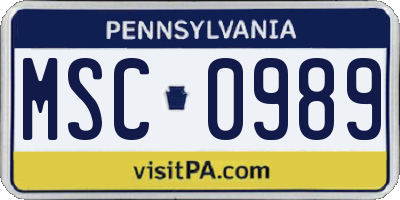 PA license plate MSC0989