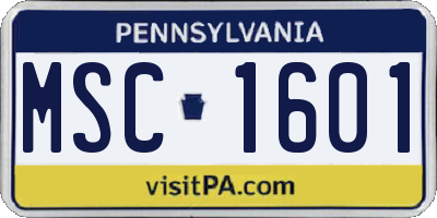 PA license plate MSC1601