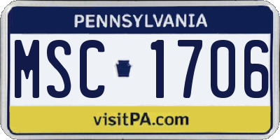 PA license plate MSC1706