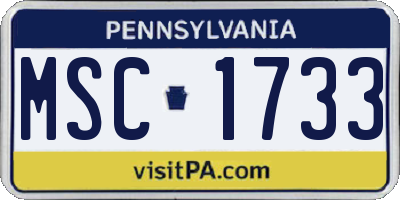 PA license plate MSC1733