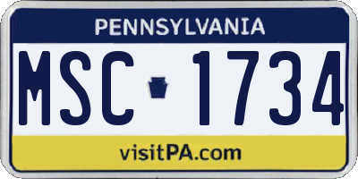PA license plate MSC1734