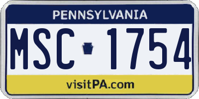 PA license plate MSC1754