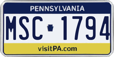PA license plate MSC1794