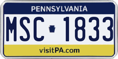 PA license plate MSC1833