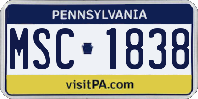 PA license plate MSC1838
