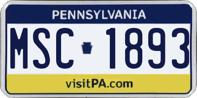 PA license plate MSC1893