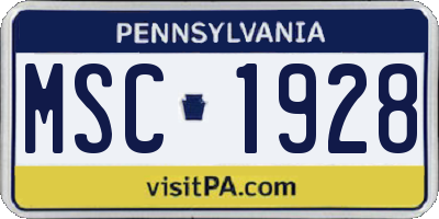 PA license plate MSC1928
