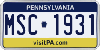 PA license plate MSC1931